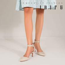 Women's IN3 D'Orsay Pumps Low Kitten Heels For Women Dress Shoes Pointed Closed Toe Wedding Bride Ankle Strap Dressy Silver Black Nude White Gold Heels For Women-2025 - 裸色絨面革 - 查看 11