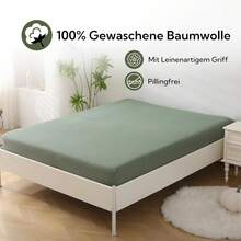 SOULFUL Fitted Sheet 140 X 200 Cm, 100% Washed Cotton Flat Sheet Up To 25 Cm Mattress Height, Breathable With Linen-Like Handle, Oeko-Tex Certified, Sage Green - Grey - View 10