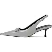 Women's Pointed Toe Slingback Heels Metal Buckle Ankle Strap Kitten Low Heel Pumps 2 Inch Stylish Retro Women Shoes-20256688 - 漆皮灰色 - 查看 10