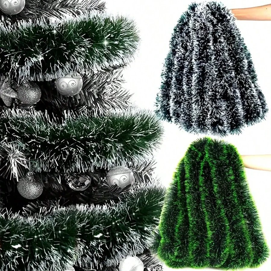 Green & White Tinsel Garland, Shiny Hanging Decoration, Christmas Tree, Fireplace, Staircase Railing, Indoor/Outdoor Holiday Decor, DIY Christmas Wreath Christmas Decoration XMAS Decor Christmas Tree Gift Decor Thanksgiving Wedding Home Decor Home Decor Fall Decor Autumn Decor Birthday Decorations For Gifts Party Supplies Indoor Outdoor Garden Holiday Festival Decor Halloween Decor Wall Decor Halloween Ornaments - Multicolor - View 1