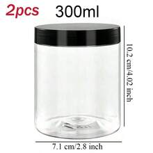 2 piezas Frascos de almacenamiento de plástico de 7 cm de diámetro con tapas, contenedores para pintura/crema/mascarilla, botellas de muestra de boca ancha transparentes de PET con tapas negras