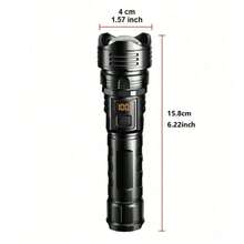 Rechargeable Super Bright LED Flashlight, Compact Handheld Flashlight With Zoom Function, Suitable For Outdoor Camping, Fishing, Hunting, Hiking, Adventure And Emergency, Built-In Battery - Black - View 3
