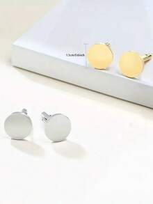 Single, Stylish And Luxurious High-Quality Round Smooth Stainless Steel Cufflinks, Capable Of Carving English Names, Numbers, Dates, And Simple Patterns. Classic Shirt And Dress Cufflinks For Men, Suitable For Wedding Business And An Ideal Gift Choice - Silver - View 5