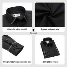Camisa Social Masculina Elástica e Respirável, Clima do Brasil, para Dia a Dia, Trabalho e Casual, Múltiplas Cores, Frete Grátis, Tamanhos PP-XXG, Poliéster, 56% Algodão, 40%  Alastano,4% - Preto - Visão 6