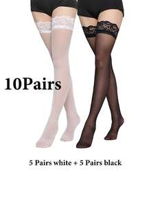 两双黑白渔网袜，适合女性日常及假日穿着，适合体重88-132磅的女性。 - 黑與白 - 查看 14