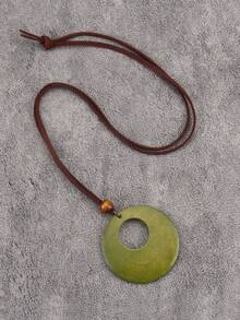 1 pieza Collar colgante de madera redondo hueco de estilo bohemio vintage, elegante collar para hombres y mujeres, cordón de terciopelo marrón con cuentas, regalo para madre, novia, novio, festividades