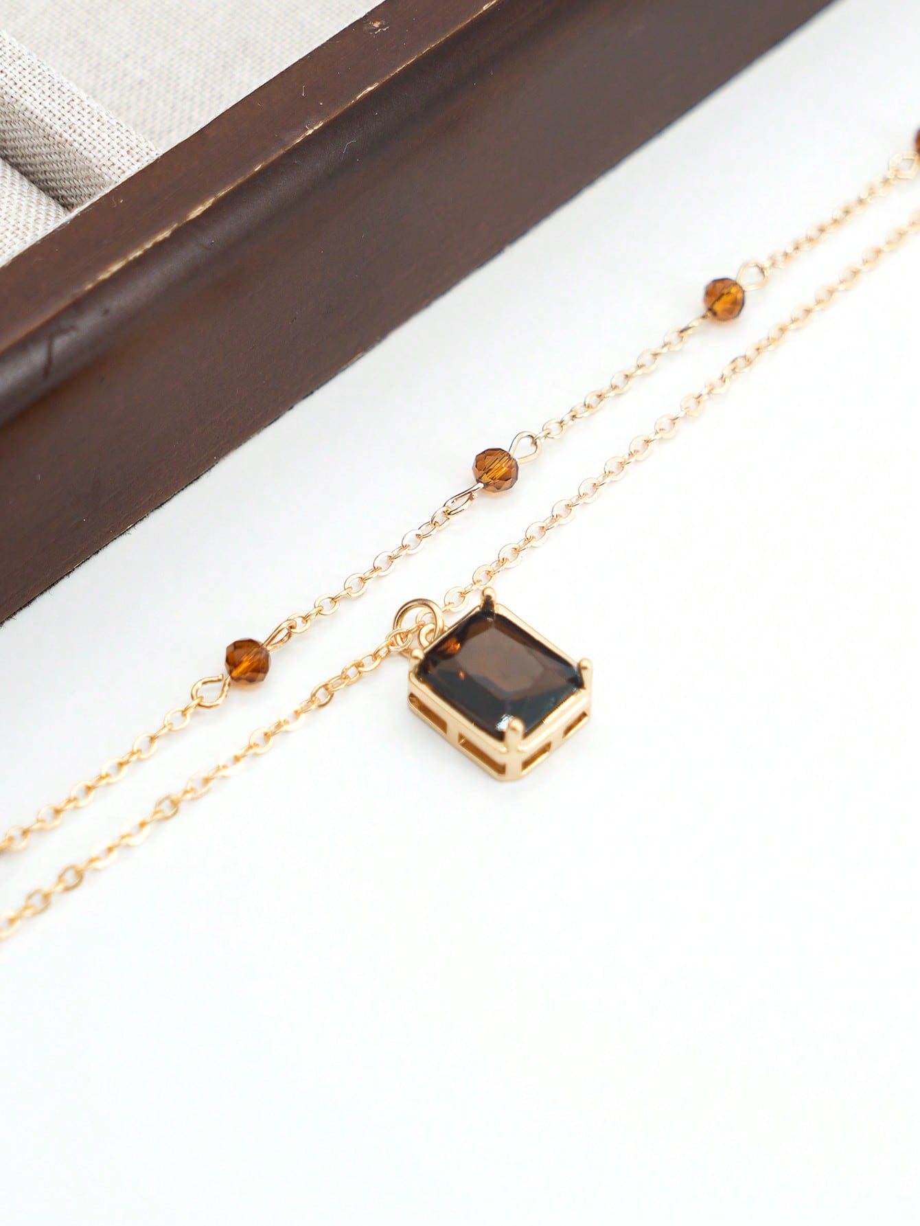 1 قطعة قلادة بخرز بلوري مزدوج الطبقة ومعلق مربع بن...