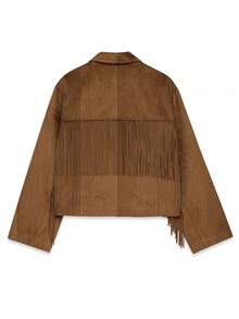 Women's Fashion Faux Suede Short Jacket With Fringe, Suitable For Commuting And Dating - Brown - View 6