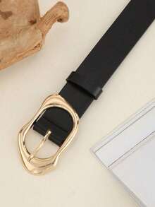 1pc Minimalist Fashion Asymmetric Gold Buckle Women's Belt, Versatile For Jeans, Casual Pants, Dresses - Black - View 3