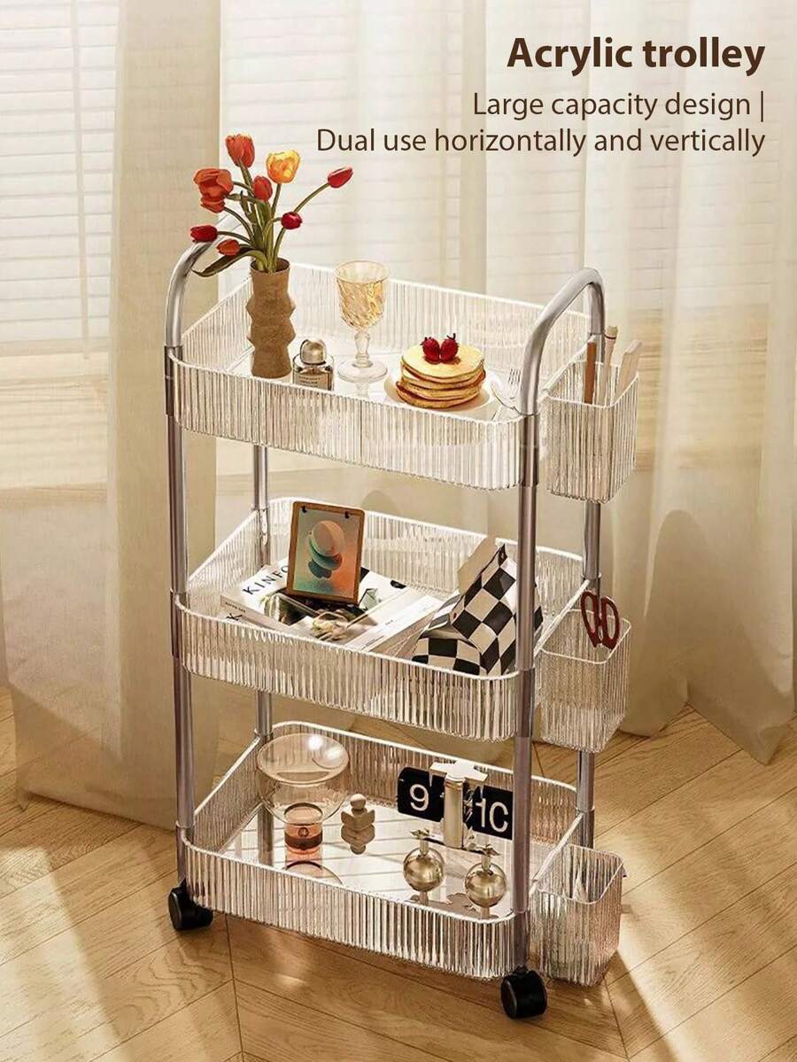 1pc Multi-Layer Storage Rack-Acrylic Removable Floor-Standing Cart Snack Storage Shelf For Kitchen/Bathroom/Living Room/Bedroom - 透明色 - 查看 1