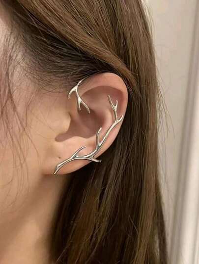 1pc Geometric "With You" Deer Antler Ear Cuff, Fashionable & Versatile For Daily Wear (Slightly Small Size, Please Purchase Carefully)