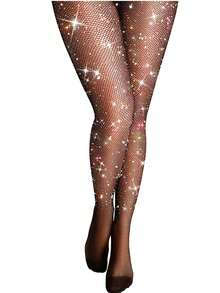 1/2 Pairs Sexy Shiny Fishnet Stockings & High Waist Rhinestone Fishnet Leggings, Women Party Tights