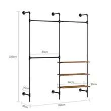 SoBuy wandmontierter Kleiderständer, festes Rohr-Kleiderregal mit 3 Kleiderstangen & 3 MDF-Ablagen, schwerlast platzsparender offener Kleiderschrank, Industrial Schwarz KLS18-SCH - Schwarz - Übersicht 4
