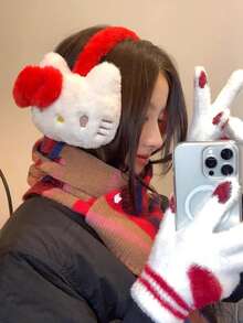 Sanrio 1 件可爱卡通纯色 Hello Kitty 毛绒耳罩，休闲户外自行车保暖耳罩，厚毛耳套，适合秋冬季 - 彩色 - 查看 1