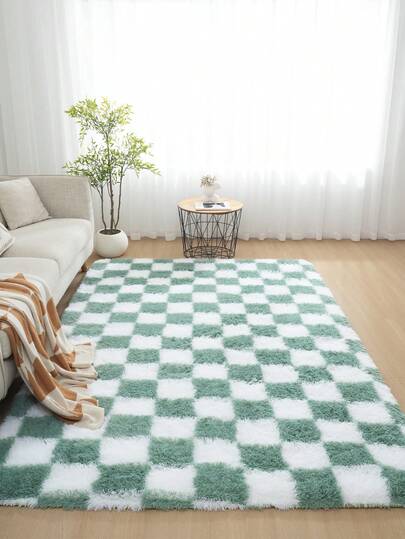 1pc Checkerboard Plush Vloerkleed Area Accent Living Room Bedroom Shag Tapijt Zachte Fluffy Home Skin Friendly Machine WashableEasy To Clean view 3