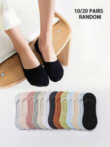 10/20双装薄款纯色隐形袜，防滑船袜，柔软舒适休闲蓬松袜，适合日常通勤、居家、办公、校园、运动，女士短袜，夏季保暖