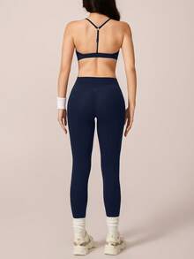 NcmRyu 1 set femei fără cusături confortabile casual culoare solidă sexy cu decolteu în V cu bretele încrucișate și talie în V cu bandă elastică pantaloni lungi pentru fitness, antrenament, alergare, yoga