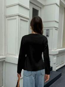 FOR BEAUTY Autumn And Winter Round Neck Long Sleeve Black Design Hem Sweater Women's New Fashion Elegant Simple Slim Cardigan Daily Versatile Commuting Leisure Christmas Top Sweater New Year