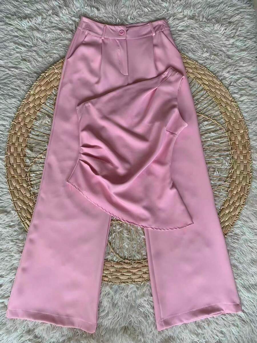 Zero Sleeve Asymmetrical Crepe One Shoulder Pantaloon Set - Màu Hồng baby - Xem 1