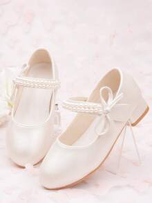 1 Pair Girls' Bow Design Elegant Mini High Heel Shoes, Suitable For Spring And Autumn