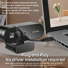 4K Webcam 1080P Mini Camera 2K Full HD Webcam With Microphone 30fps USB Web Cam For Auto Focus PC Laptop Video Shooting Camera - màu đen - Xem 3