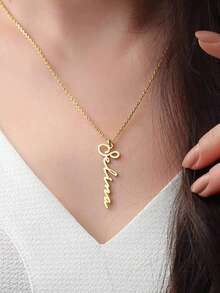 Vòng cổ tên tùy chỉnh cho phụ nữ Mặt dây chuyền chữ cái dọc cá nhân hóa Choker Trang sức bằng thép không gỉ Quà tặng Chuỗi vàng Cổ áo - vàng vàng-2 - Xem 4