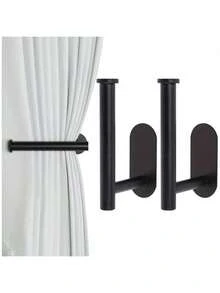 Conjunto de 2 prendedores de cortina adesivos sem furos - Suportes modernos em aço inoxidável para varão, prendedores de cortina para parede, ideais para sala de estar, quarto ou escritório, acabamento branco/dourado/preto, design minimalista e duráveis. - Multicolorido - Ver 9