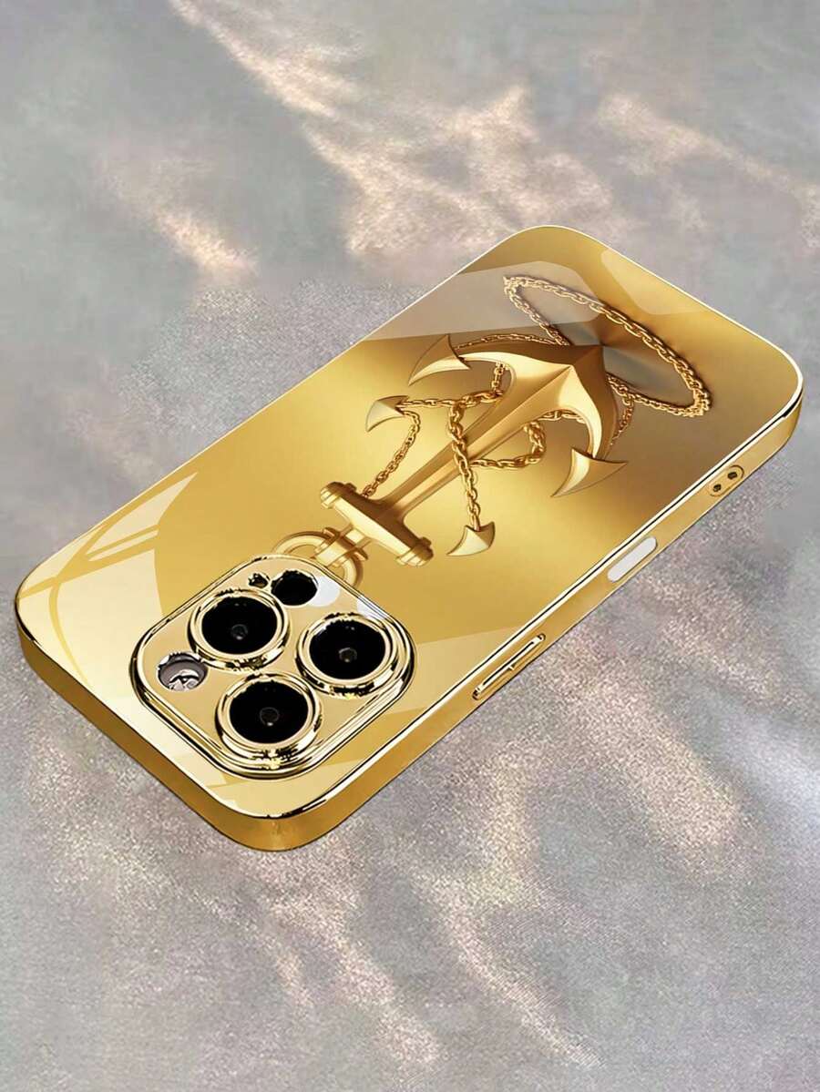 优质电镀金色玻璃手机壳，采用锚设计，适用于 17 Air/17 Pro Max、16/16 Pro/16 Pro Max/16 Plus、15/15 Plus/15 Pro/15 Pro Max、14/14 Plus/14 Pro/14 Pro Max、13/13 Pro/13 Pro Max、12/12 Pro/12 Pro Max、11/11 Pro/11 Pro Max、XR/Xs/Xs Max、全覆盖玻璃保护壳、手机配件