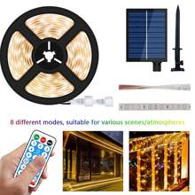 UT Solar LED Strip Lights Outdoor, 32.8ft 560 LEDs, Solar Powered Blue Light LED Strip With 8 Lighting Modes IP67 Waterproof 2835 SMD Rope Lights For Garden Trees Christmas Party Decor-38086 - 暖白 - 查看 5