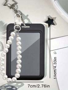 Porte-carte pendentif étoile noir et blanc, pendentif perle, design pentagramme, peut être utilisé comme charm de sac, porte-clés, peut contenir carte d'identité, cartes de crédit, photos, cartes d'accès, fonction de protection, convient pour un usage quotidien, décoration, ou comme cadeau pour les amis, la famille, l'amoureux, idéal pour la Saint-Valentin, l'anniversaire, la fête des mères, la rentrée des classes - Multicolore - Voir 8