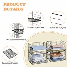 4-Tier Stackable Foldable Closet Organizer Shelves For Clothes, Black, Portable, Metal Finish