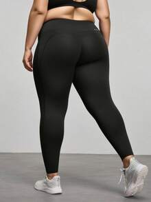 加大码女式高腰柔软运动紧身裤，修身健身跑步裤，带口袋，适合户外骑行、瑜伽