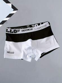 3-Pack Men's Breathable Cotton Boxer Briefs - Comfortable Fit, Color-Block Design With Letter Print, Personalized Gift For Men, Big & Tall Men's Boxers, White Men's Boxer Briefs, Loungewear, Casual Wear, Modern Silhouette, Lightweight Underwear, Stretchy Fabric, Multi-Pack Underwear, Casual Clothing
