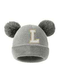 1 件刺绣个性化婴儿针织帽幼儿儿童 26 个字母无檐小便帽工艺女婴骷髅帽适合婴幼儿女孩日常佩戴 0-3 岁