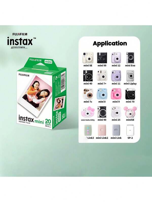FujiFilm Mini Photo Paper With White Edges (20 Sheets) For Instant Shooting, Compatible With Mini7+/11/40/90/Evo/12/41 And Other Polaroid Cameras.
