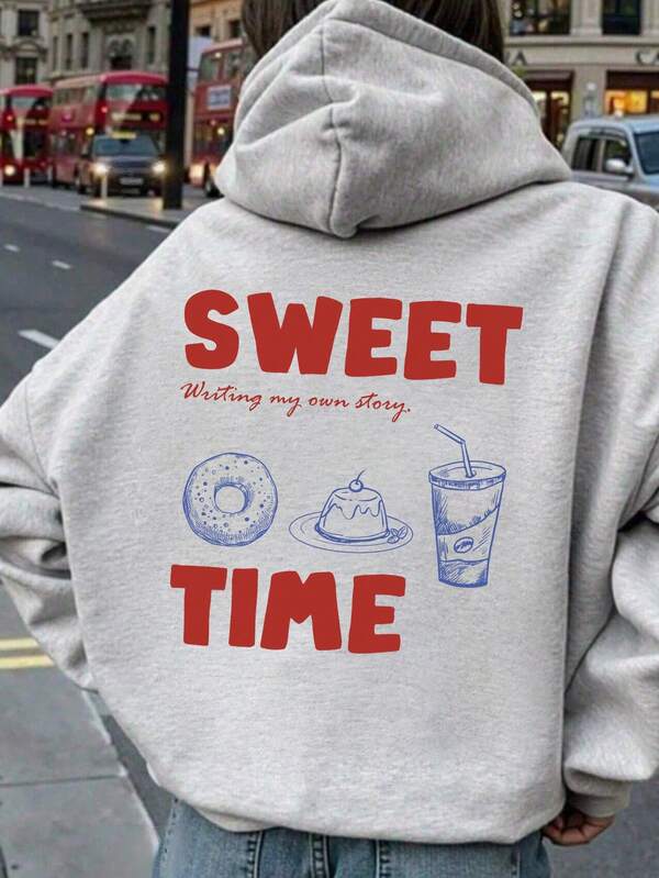 Street Style American Brand Floral Gray Hoodie Sweatshirt For Women, Autumn/Winter New Loose Casual Long Sleeve Top, Back To School Season