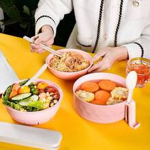 Microwave Ramen Bowl, Microwave Ramen Cooker With Lid, Plastic Mixing Salad Pasta Fruit Rice Cereal Instant Noodles Soup Maker Plate Bowls Set Kitchen College Dorm Room Essentials - 藍色 - 查看 6