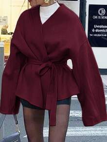 Vaiaye Women's Solid Color Wool Cardigan Coat, Suitable For New Year And Thanksgiving - Burgundy - View 7
