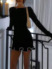 Women Fashion Long Sleeves Ruffle Bodycon Dress Elegant Sexy Party Vacation Valentine Day Spring Summer Clothes