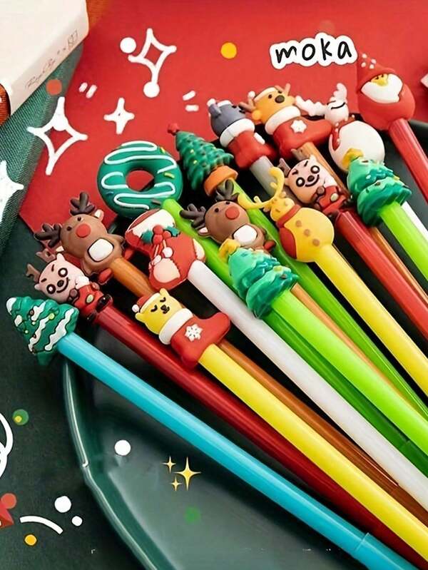 1pc,5pcs,10pcs,20pcs,Random Christmas Gel Pens, Neat Handwriting Cartoon Halloween Style Cute Neutral Pens, Cute Pumpkin Print Pens Design, 0.5mm Fine Tip Black Ink, Perfect For Party Gifts, Office Supplies Funny Gift For Friends,School Supplies,BackToSchool