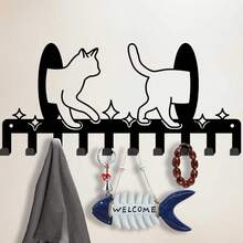 1 件可爱黑猫铁艺钥匙扣，装饰性钥匙收纳架壁钩，适用于客厅、卧室、办公室、乔迁和生日礼物