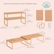 SONGMICS Cabinet Organizer Shelf, Set Of 2 Kitchen Counter Shelves, Kitchen Storage, Spice Rack, Stackable, Expandable, Metal And Engineered Wood, Apricot UKCS200Y01