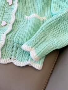 JIANHU Fresh V-Neck Loose Short Knit Cardigan, Spring/Autumn - Mint Green - View 6
