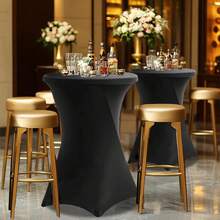 eluckya 43x32Inches Round Tablecloth, High-Quality Polyester Fabric, Available In A Variety Of Colors And Sizes, Stretchable, Washable, Wrinkle-Resistant, Suitable For Weddings, Holiday Parties, Catering Events, Kitchen Decorations, Christmas Decorations, Halloween Textiles, Banquets, Parties, Fall Decorations, Bridal Showers, Table Decorations, Thanksgiving, Home Decorations, Bars - 黑色 - 查看 9