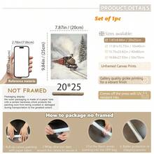 1 szt., płótno ścienne, dekoracje świąteczne, oprawione ozdoby świąteczne, śnieżny zimowy krajobraz, Święty Mikołaj, wystrój świąteczny w stylu rustykalnym, wystrój bożonarodzeniowy w stylu vintage, bałwan, choinka, pociąg świąteczny, dekoracja pokoju bożonarodzeniowego, wystrój salonu