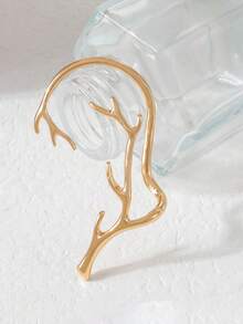 1pc Geometric "With You" Deer Antler Ear Cuff, Fashionable & Versatile For Daily Wear (Slightly Small Size, Please Purchase Carefully) - Yellow Gold - View 2