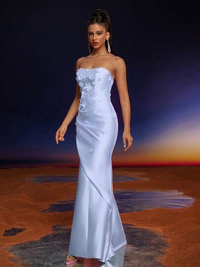 Vestido de Dama de Honra Sereia com Babado Floral 3D da Anymoon