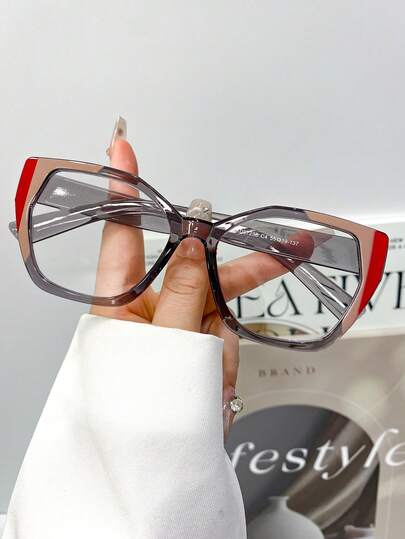New Fashionable Retro Colorblock Cat Eye Women's Simple Non-Prescription Glasses, High Quality Patchwork Artistic Style Non-Prescription Glasses For Daily, Casual, Party, Unisex Versatile