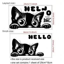 ملصق حائط قابل للإزالة بشكل قطة سوداء كرتونية مكتوب عليها "مرحبا"، مناسب لديكور غرفة النوم وغرفة المعيشة وديكور الحائط المنزلي