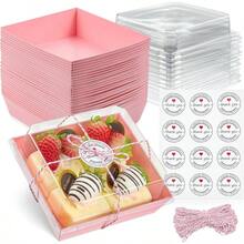 50 Pack Small Charcuterie Boxes With Lids - To Go Paper Charcuterie Box, Disposable Food Containers, 5Inch Dessert Boxes - Sandwich, Cookie, Sushi, Cake Slice, Strawberries Brown - Hồng - Xem 1
